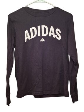 Adidas Black Long-Sleeve Tee with White Logo Size Boys Y Lg